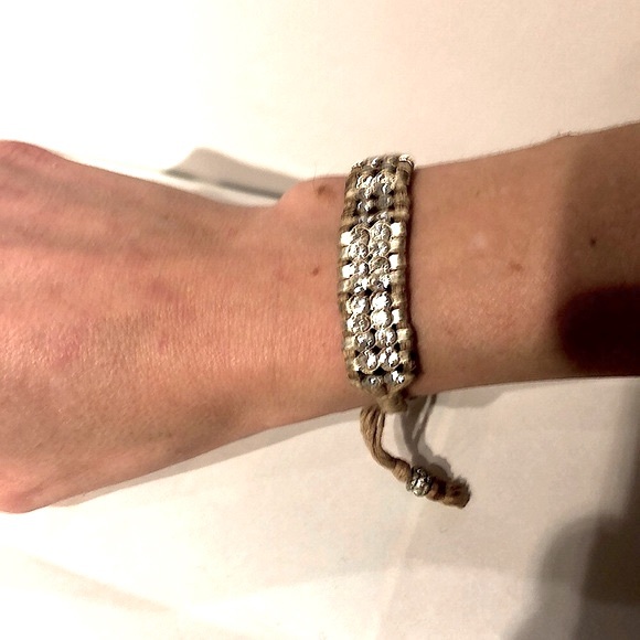 Silver Rhinestone Peach Thread Adjustable Bracelet - Picture 2 of 6